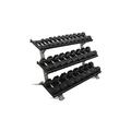 Fabrication Enterprises 69 in. 3-Tier Tray Style DB Rack with Rubber Hex Dumbbell Set - 15 Pair 1914146